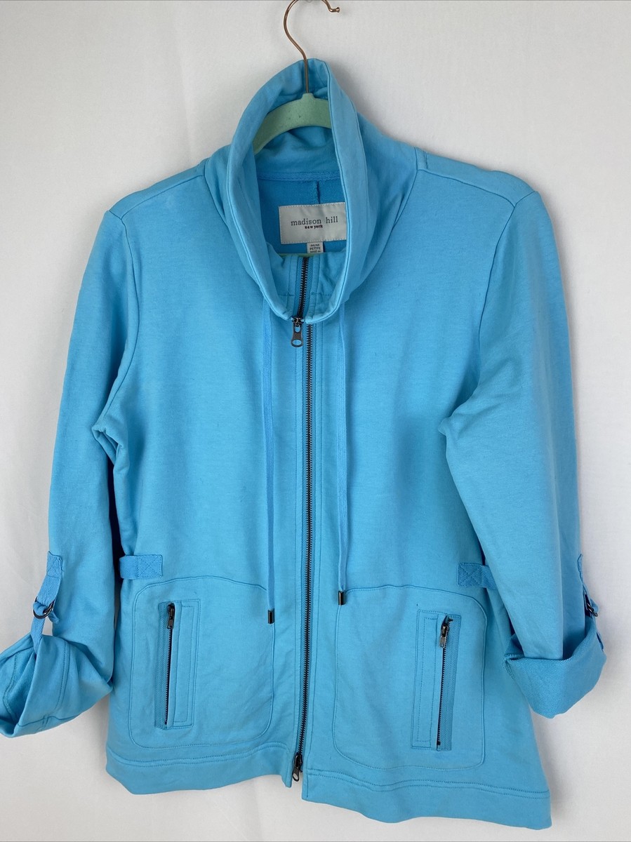 Women's Madison Hill Ny Collared Zip Up Jacket Blue Medium Petite