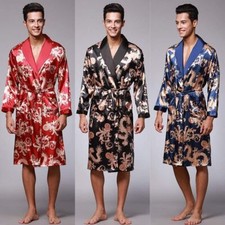 2025Herren Morgenmantel Robe Kimono Bademantel Satin Nachtwäsche Pyjama Lang