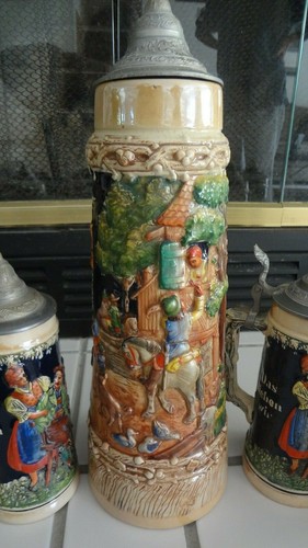 LOT OF 7 VINTAGE GERZ STEINS WITH PEWTER LIDS EXCELLENT CONDITION FOR AGE - Picture 4 of 10