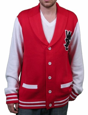 WeSC Mens Massimo Knitted True Red Cardigan Cotton Sweater NWT