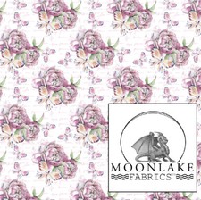 Rose and Butterfly LARGE Floral 100% Quality Cotton Poplin Fabric * Exclusive *