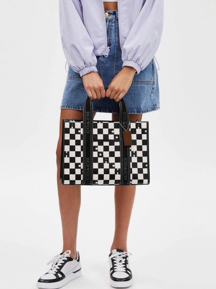 Bolso de Mano Coach Smith Nuevo con Etiquetas con Estampado de Cuadros Plateado/Negro/Tiza CR101 Foto 4 de 4