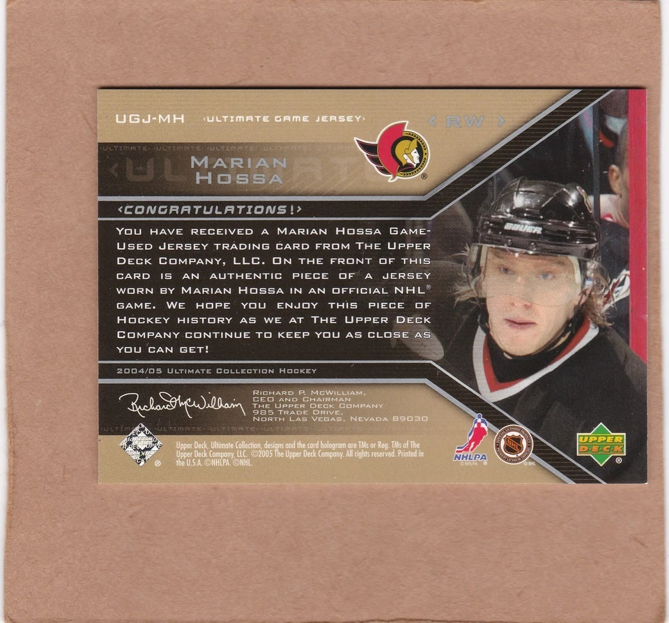 2004-05 Ultimate Collection Ultimate Game Jersey Marian Hossa #UGJ-MH 230/250 NM - Image 2 of 2