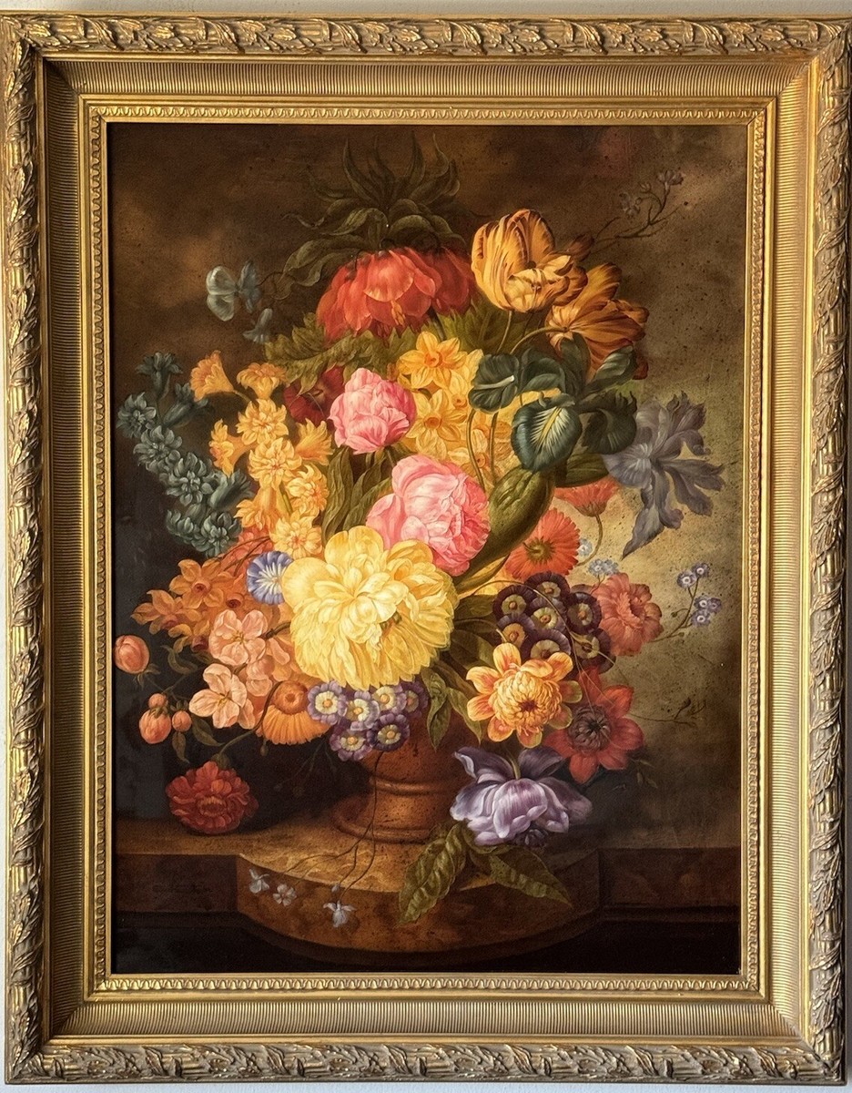 絵画 Oil painting of beautiful flowers. EXCEPTIONAL VINTAGE STILL LIFE FLOWERS OIL PAINTING VIBRANT