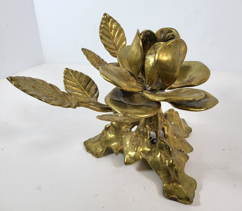 Vintage Kerzenständer massiv Messing groß Rose Blume - Bild 5 von 10