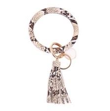 Oversized Round Shaped Tassel Wristlet Keychain Womens Leather Bracelet Key Ring