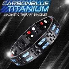 Men Magnetic Bracelet Pain Relief Stainless Steel Double Row Strong Carbon Blue