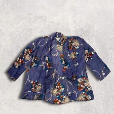 Citron Santa Monica 100% Silk kimono type Floral  Open blouse Sz XS Blouse