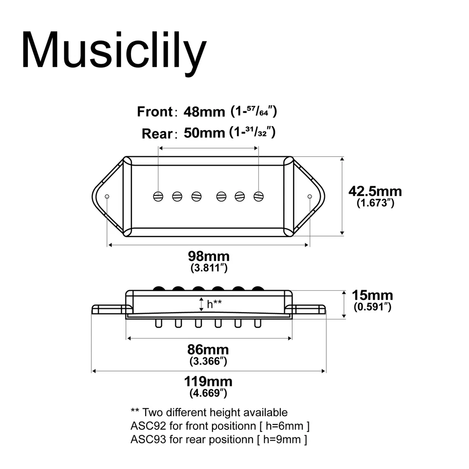 Pastilla puente cuello bobina única Artec Alnico 5 P90 Dogear para guitarra de casino ES330 Foto 2 de 4