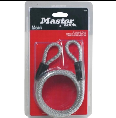 65D Master Lock 6ft (1.8m) Long x 1/4in (6mm) Diameter Looped End Cable, NEW