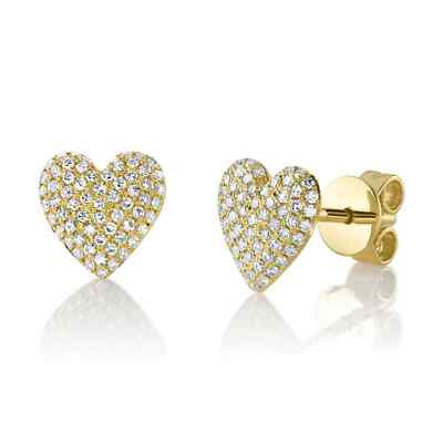 14K Gelbgold Diamant Herz Ohrstecker Pave Set Puffy Natur 0,28 ct