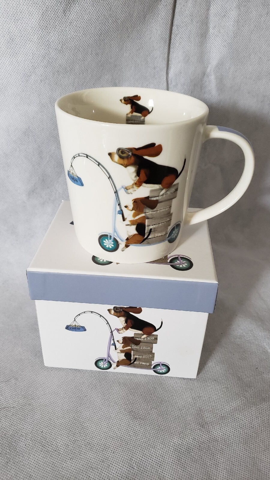 Basset Hound Coffee Tea Mug Funny Dogs on Scooter Bone China Fab Funky Art Print