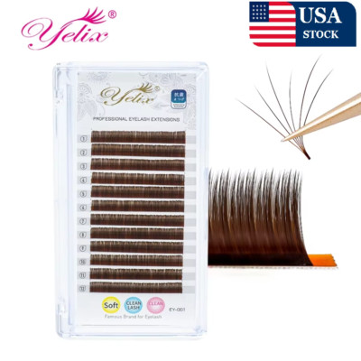 Dark Brown Easy Fanning Eyelash Extension Blooming Faux Mink Lashes Natural USA