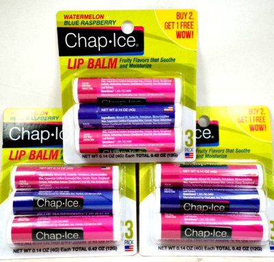 12Pack-Chap Ice Respberry Lip Balm Soothes,Protects and Moristurize,New & Sealed