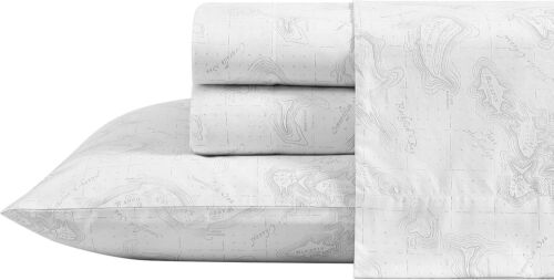 2025 New!Home Sheets Cotton Percale Bedding Set, King, Fish ATOL White/Grey, 4pc