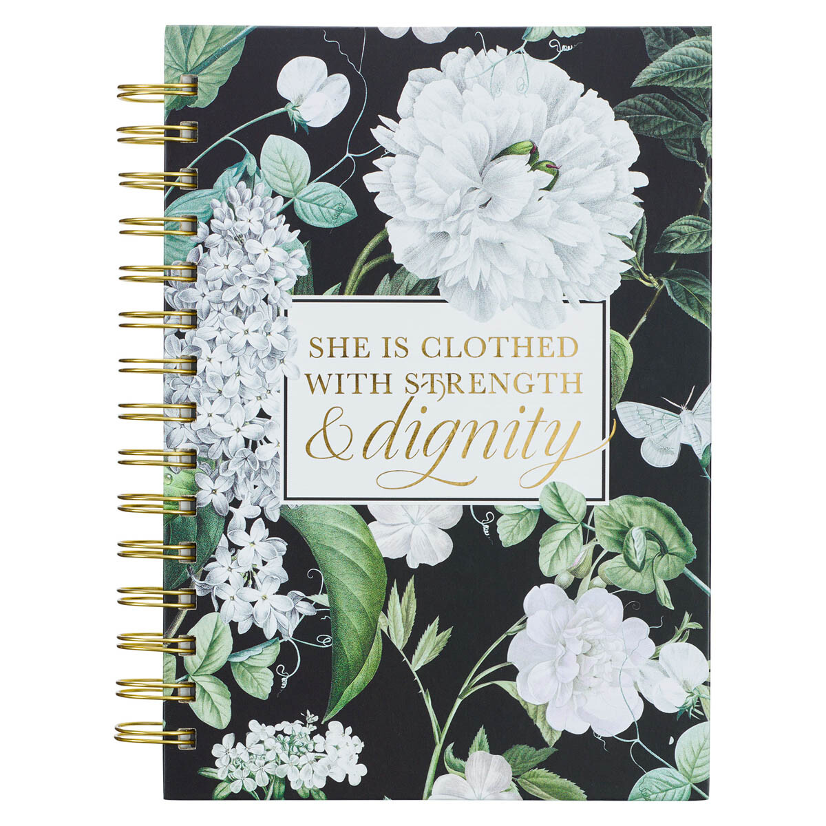 Journal w/Scripture Strength & Dignity Proverbs 31:25 Bible Verse Black Floral-image