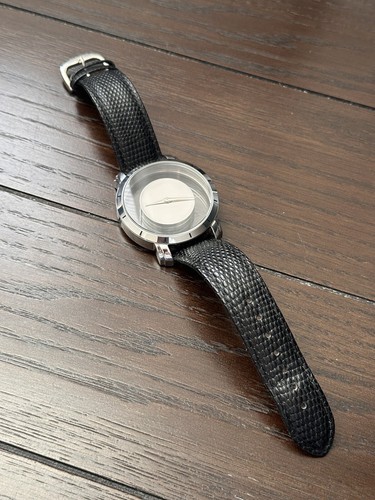 Akribos XXIV AK412SS Rare Unique Men's SILVER Swiss FLOATING BLACK Strap Watch