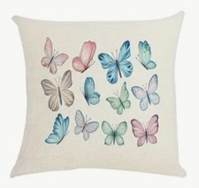 BUTTERFLY GARDEN Pastel Botanical Linen Throw Pillow Cover Holiday HOME Decor
