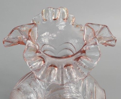 FENTON Dusty Rose Petal Pink Cut Vase Double Crimped Ruffled Rim Signed - Picture 4 of 14