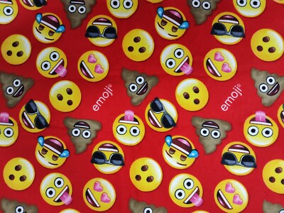 1 yd + 4 In Emojis On Red David Textiles Cotton Flannel Fabric Smiley Poop