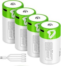 USB Rechargeable D Size Lithium ion Batteries LR20 1.5V 7500mWh with Cable Lot