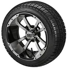 (4) Golf Cart 205/30-12 Low Pro Tire on 12x7 Black/Machined Storm Trooper Wheels