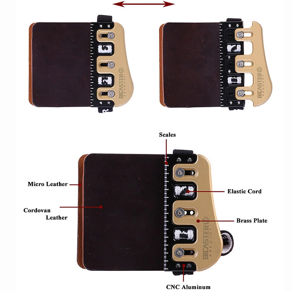 Pro Barebow Finger Tabs Guard Leather Brass Protector Gear Archery RH LH Hunting - Image 4 of 4