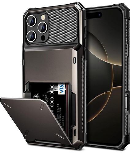 VUNAKE for iPhone 16 Pro Dual Layer, Card Holder, Shockproof Case, GUN-NEW - 第 1/7 張圖片