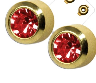 1 Paar STUDEX medizinische Ohrstecker Piercing RUBIN Stecker goldfarben Stahl