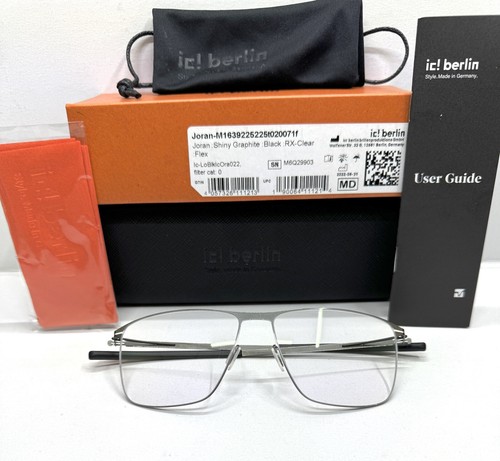 Ic! Berlin JORAN Men’s Eyeglasses Shiny Graphite Black Rectangular ORIGINAL 53mm - Picture 7 of 7