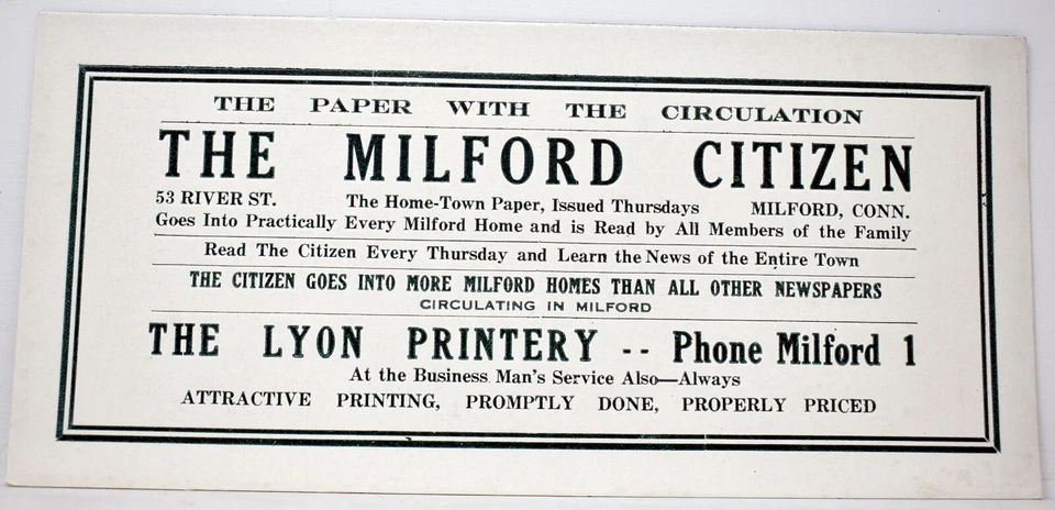 1930s The Milford Citizen Newspaper Lyon Printery 53 River Street Connecticut - Image 2 of 3