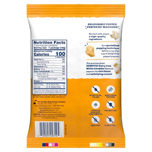 SkinnyPop Popcorn, Dairy Free White Cheddar, Gluten Free. 0.5 Oz (10 Packs) - Picture 2 of 5