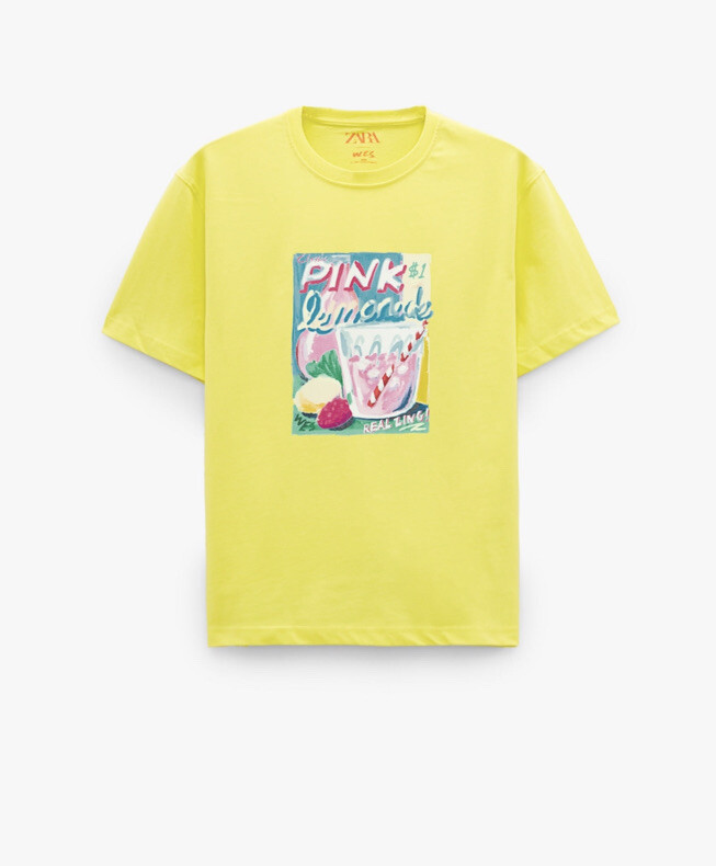 Zara Mens Wes Robinson Pink Lemonade Yellow Summer T-shirt Size