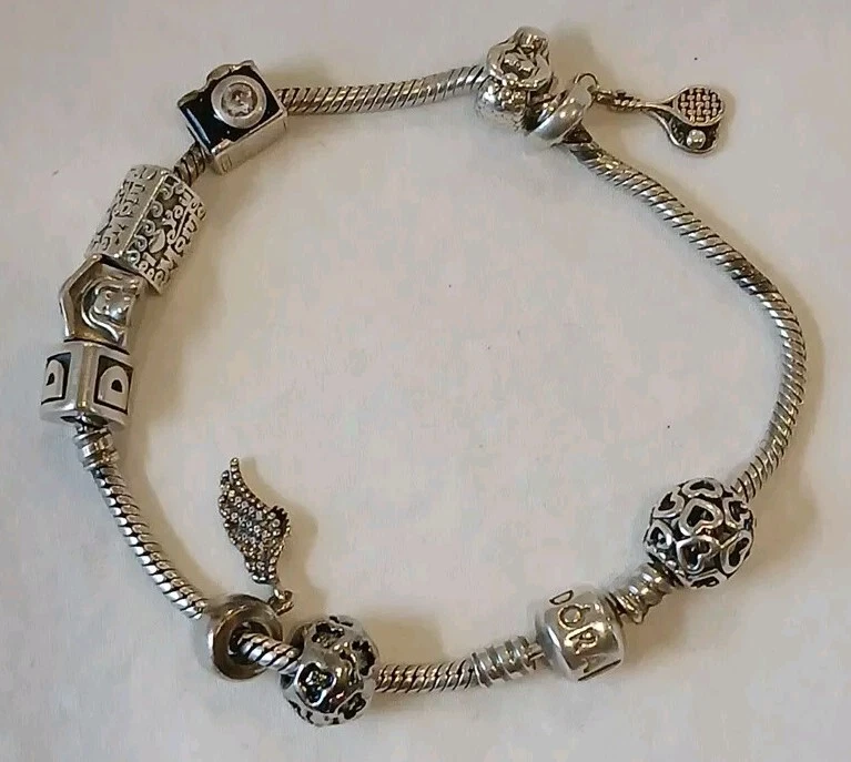 DE COLECCIÓN Pandora 925 Plata Dije Pulsera Con 8 Dijes Pandora y 1 Dije Zable Foto 3 de 4