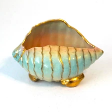Vintage Shawnee Blue Teal Pink Gold Trim Pottery Conch Shell Planter USA 665