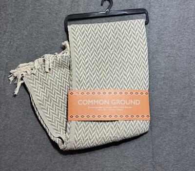 Arkwright Home Common Ground Cotton Blanket, Eco-Green 100% Cotton Throw 50 x 70
