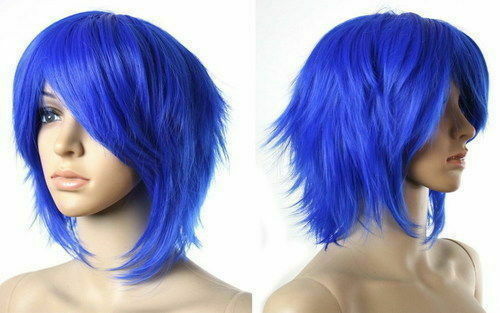 COSPLAY Short Wig LAYERED BLUE FLIP OUT STYLE W #s - Picture 1 of 8