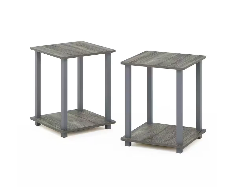 Furinno End Table French Oak Grey Wooden Top Plastic Rectangle Frame (2-Pack) - Image 2 of 4