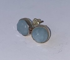 Signed, 925:, Blue Sapphire Faceted Gem, Sterling Silver Stud Earrings