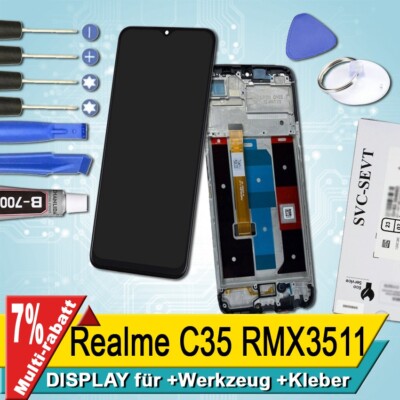 Display für Realme C35 RMX3511 Bildschirm Service Pack Schwarz Rahmen+