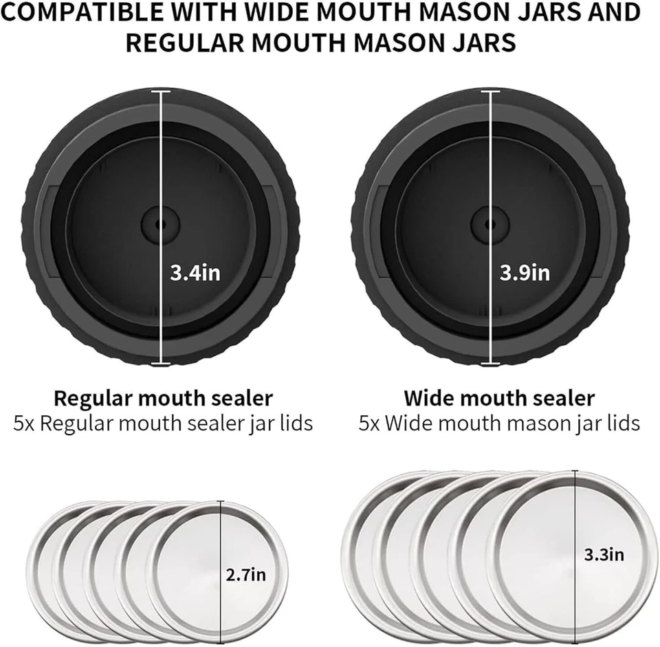 Kit de sellador al vacío eléctrico 3 en 1 Mason Jar (negro) Foto 2 de 4