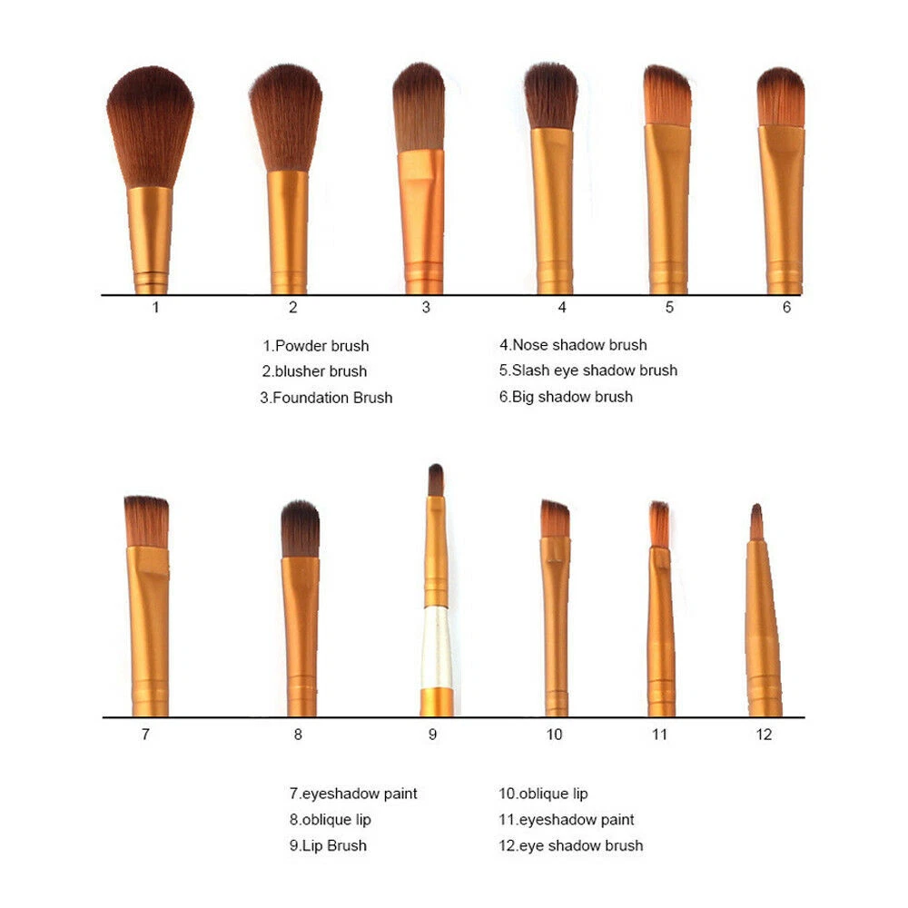 12Pcs Make Up Brushes Tool Makeup Foundation Blusher Brown Gold New 100Set Hot