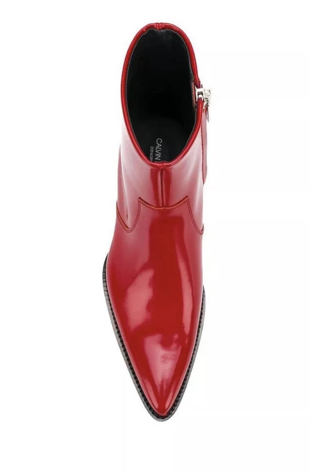 Calvin Klein 205W39NYC Tiesa Red Leather Ankle BootsWomens US7.5EU37.5Made ITALY - Image 2 of 4