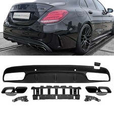 Heckdiffusor Schwarz Hochglanz + Blenden passend f&uuml;r Mercedes W205 nicht AMG 63