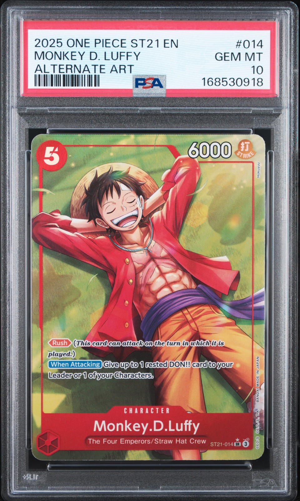 PSA 10 Monkey D. Luffy ST21-014 Alternate Art English One Piece Card Gem Mint view 1