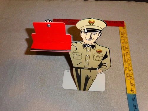 VINTAGE" SHELL GASOLINE SERVICE STATION" 12" METAL OIL BUSINESS CARD HOLDER SIGN