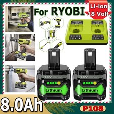 1-4X Battery/Charger For RYOBI P108 18V 8.0AH One Plus High Capacity Lithium-ion