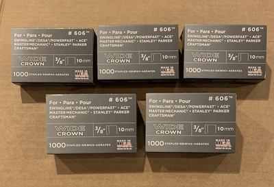 5 Pack!! Arrow (5000 Staples) 606 Wide Crown Swingline Heavy Duty 3/8'' Fasteners