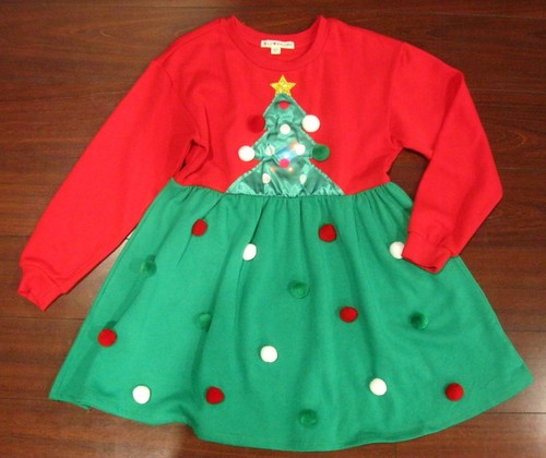 Mad Engine Girls Light-Up Christmas Tree Knit Holiday Dress Size S 6/6X EX - Picture 2 of 4