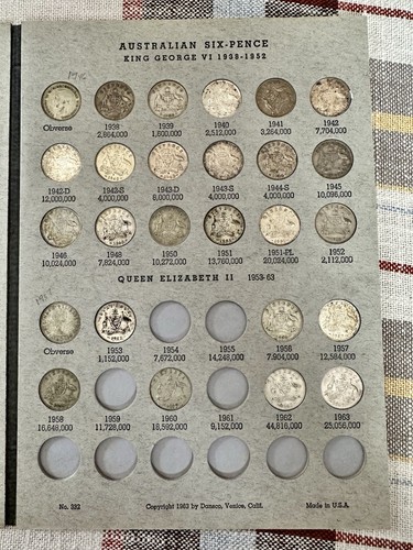 Australia Three & Six Pence In Dansco Folder Incomplete With 87 Coins 1910-1963 - Picture 6 of 7